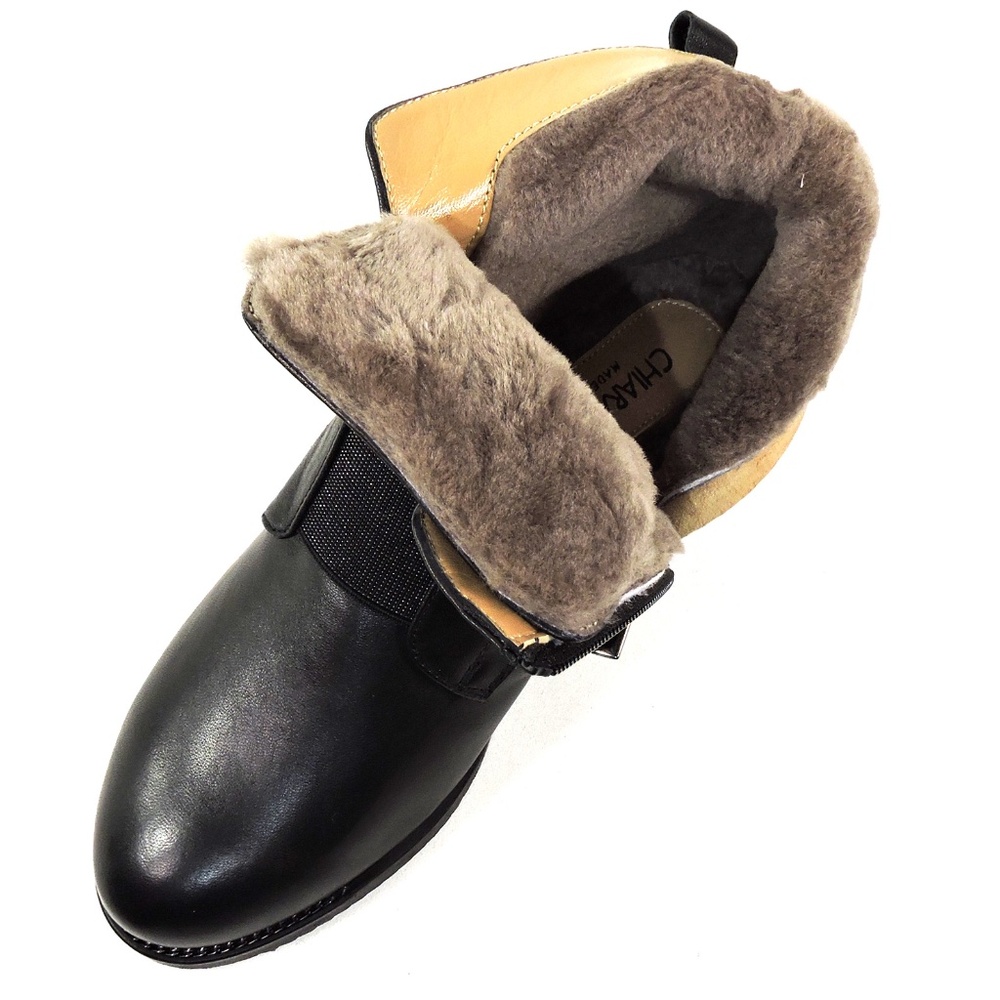 CHIARA COLINI 🇮🇹 WOMEN'S BLACK SOFT LEATHER COMFORT FUR WINTER BOOTIE - Picture 6 of 7